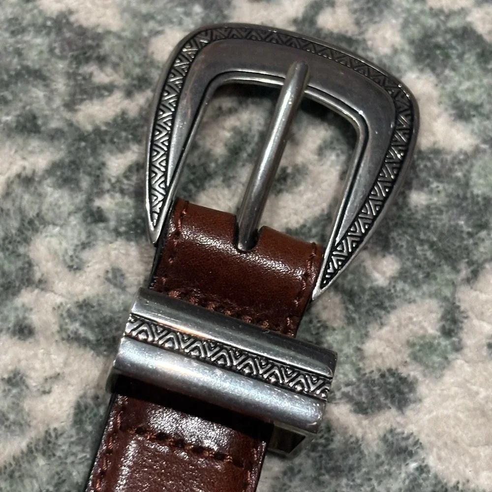 brown leather belt  silver medallions Size 42